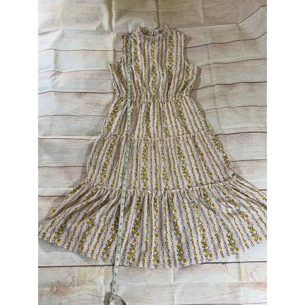 Melloday Women's Yellow Floral Teirred Midi Sleeveless Dress - Large - Picture 5 of 13